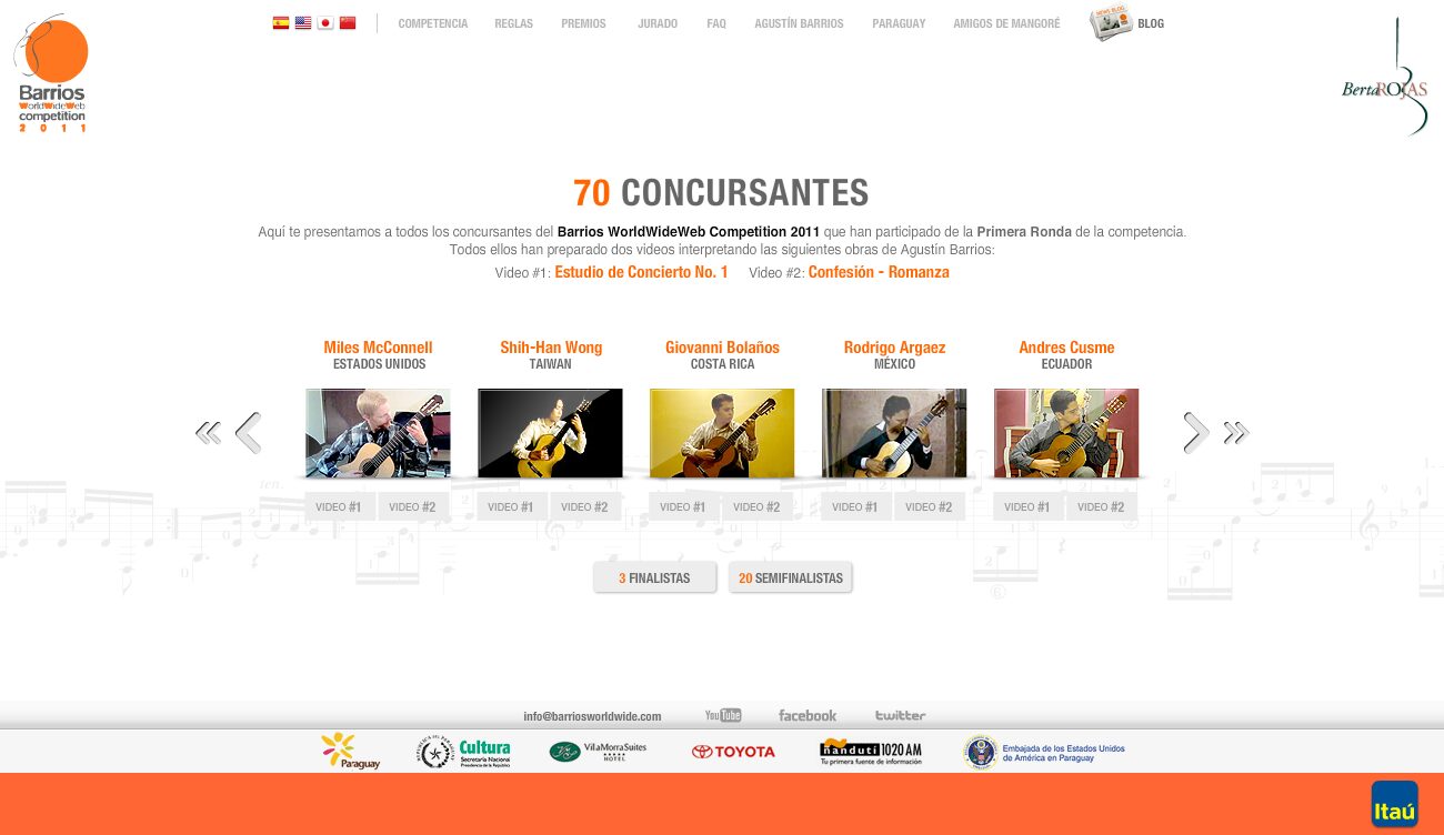 70 entrants, each with two videos performing works by Barrios — Barrios WorldWideWeb Competition 2011