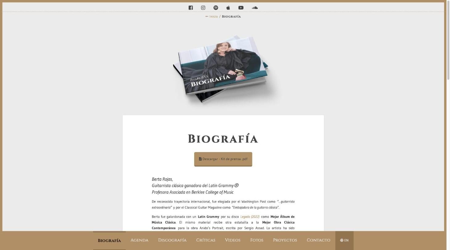 Biography: career, honours and downloadable press kit — Berta Rojas
