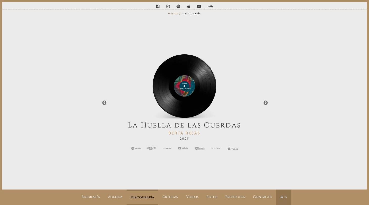 Discography: turntable-style carousel with streaming links — Berta Rojas