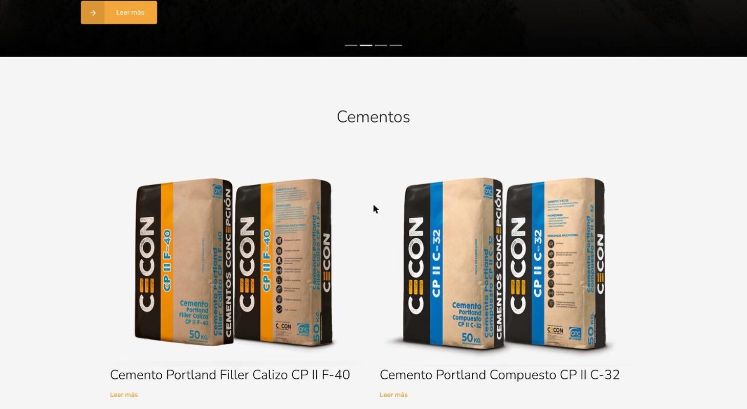 Home: the two cements with the bag as the product — CECON