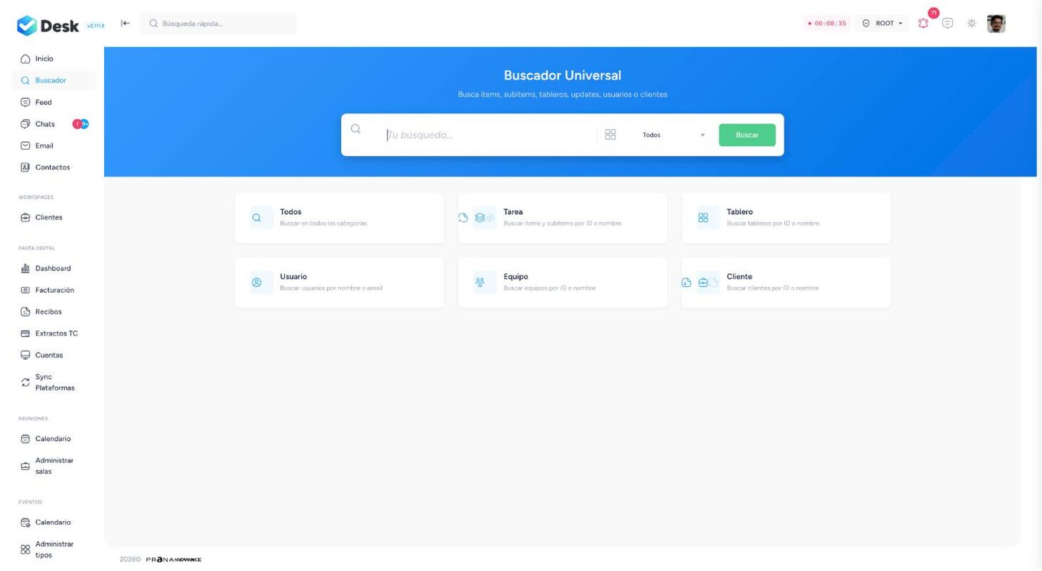 Universal search: tasks, boards, updates, users, teams and clients — Desk