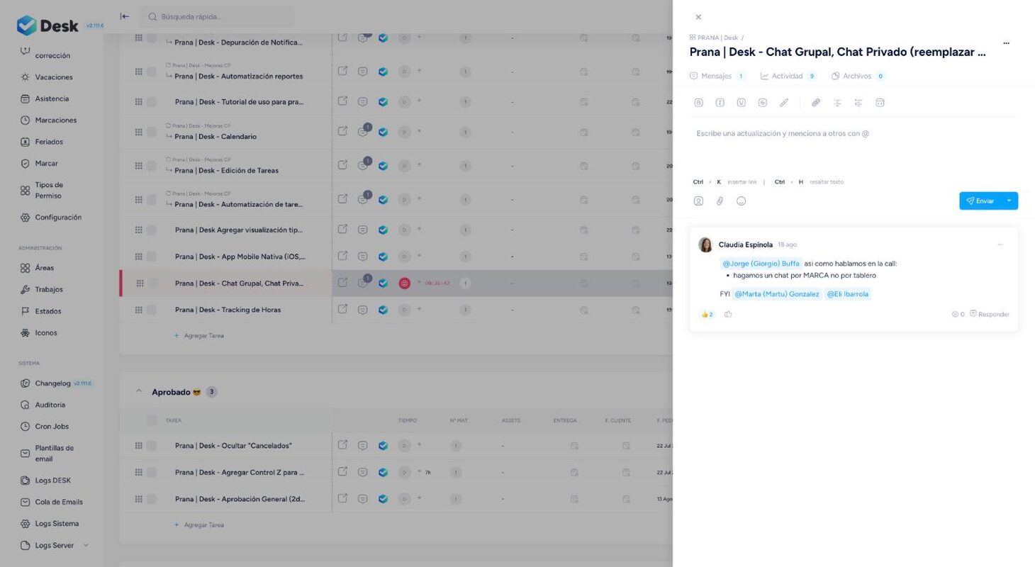 Task drawer: updates with editor, mentions, reactions and replies — Desk