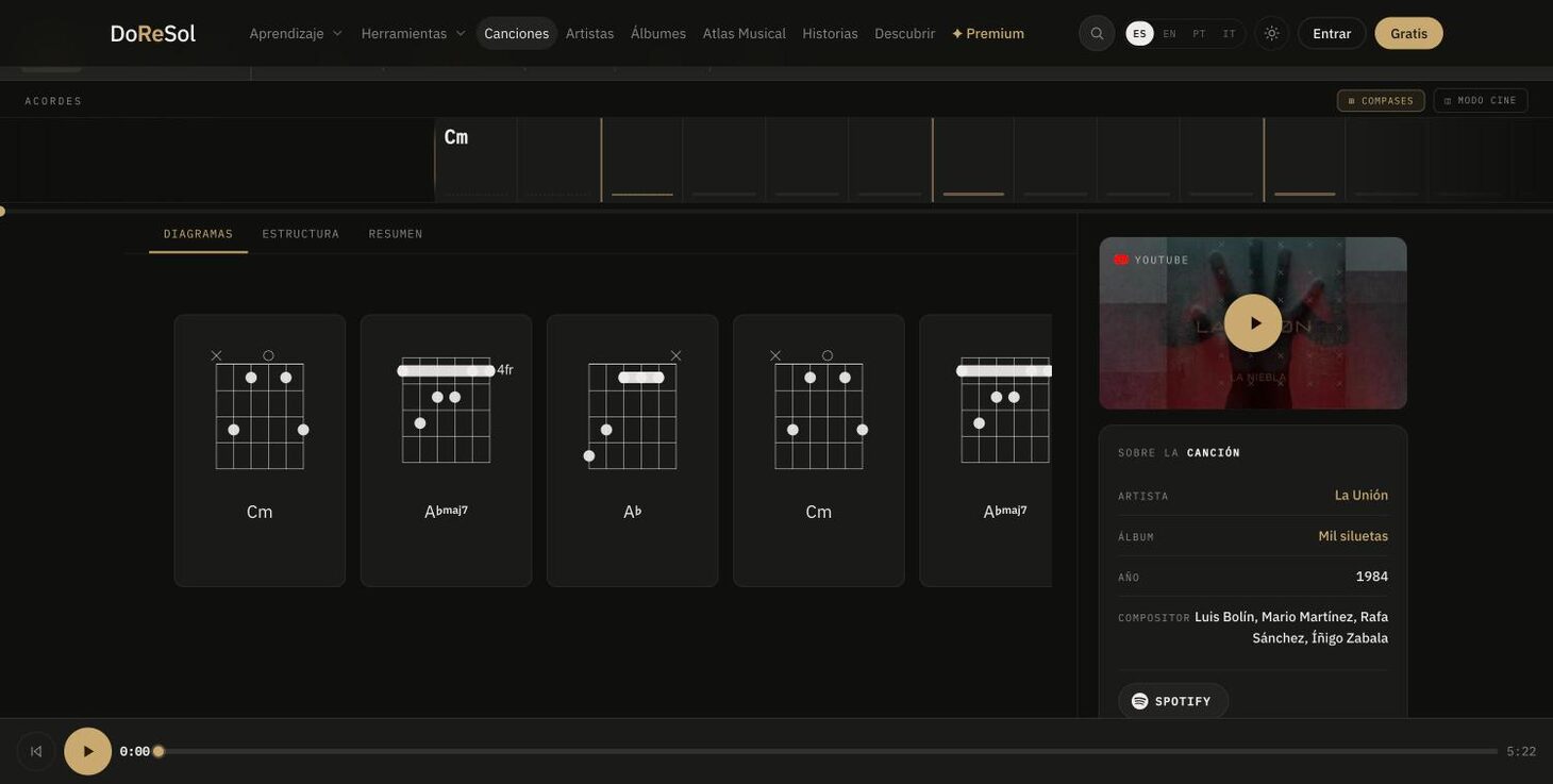 Song page in dark mode — DoReSol