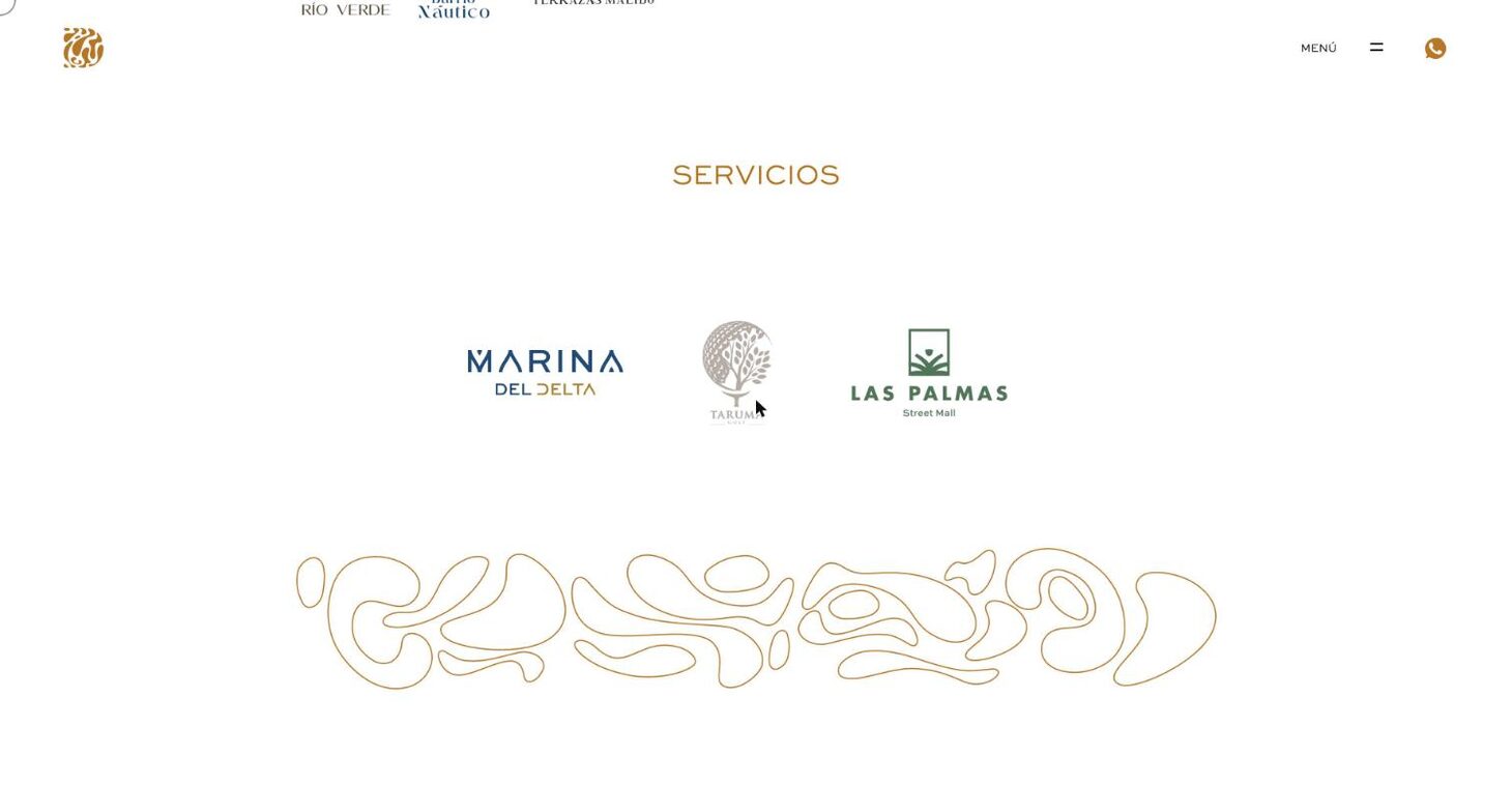 Home: amenities (Marina del Delta, Tarumá Golf, Las Palmas) and the delta's graphic signature — El Delta