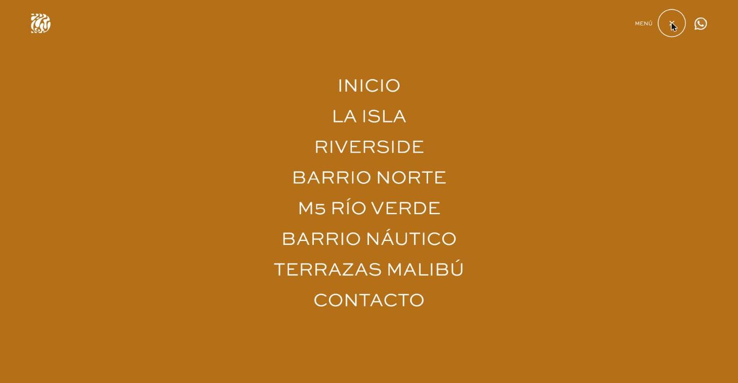 Full-screen menu in solid ochre — El Delta