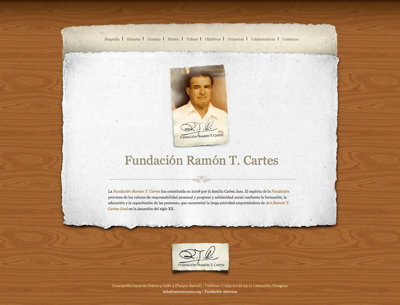Homepage of the Fundación Ramón T. Cartes website