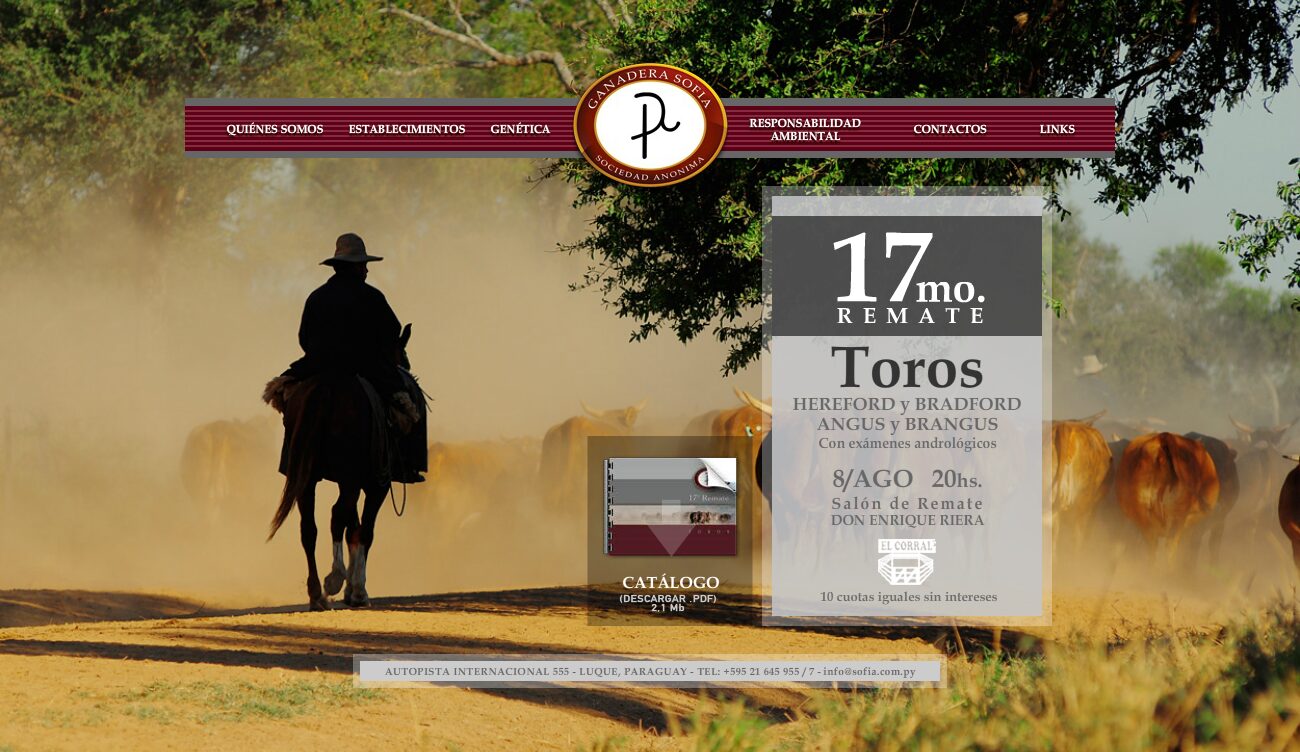 Homepage of the Ganadera Sofía website