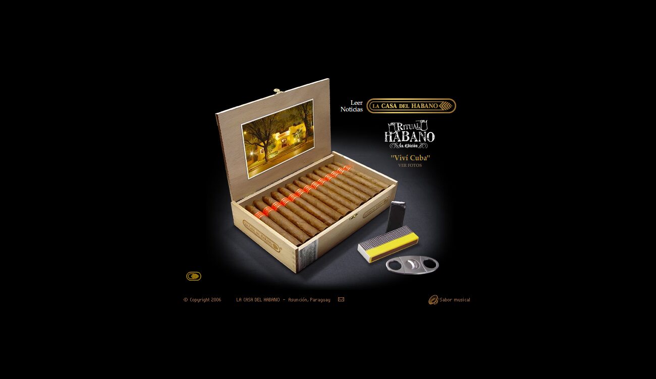 Home: the lid lifts as the mouse approaches and the cigars appear with their bands — La Casa del Habano