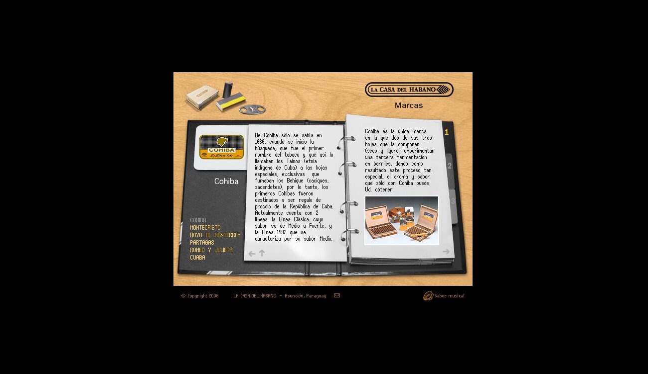 Brands: the book open like a ring binder — the Cohiba page — La Casa del Habano