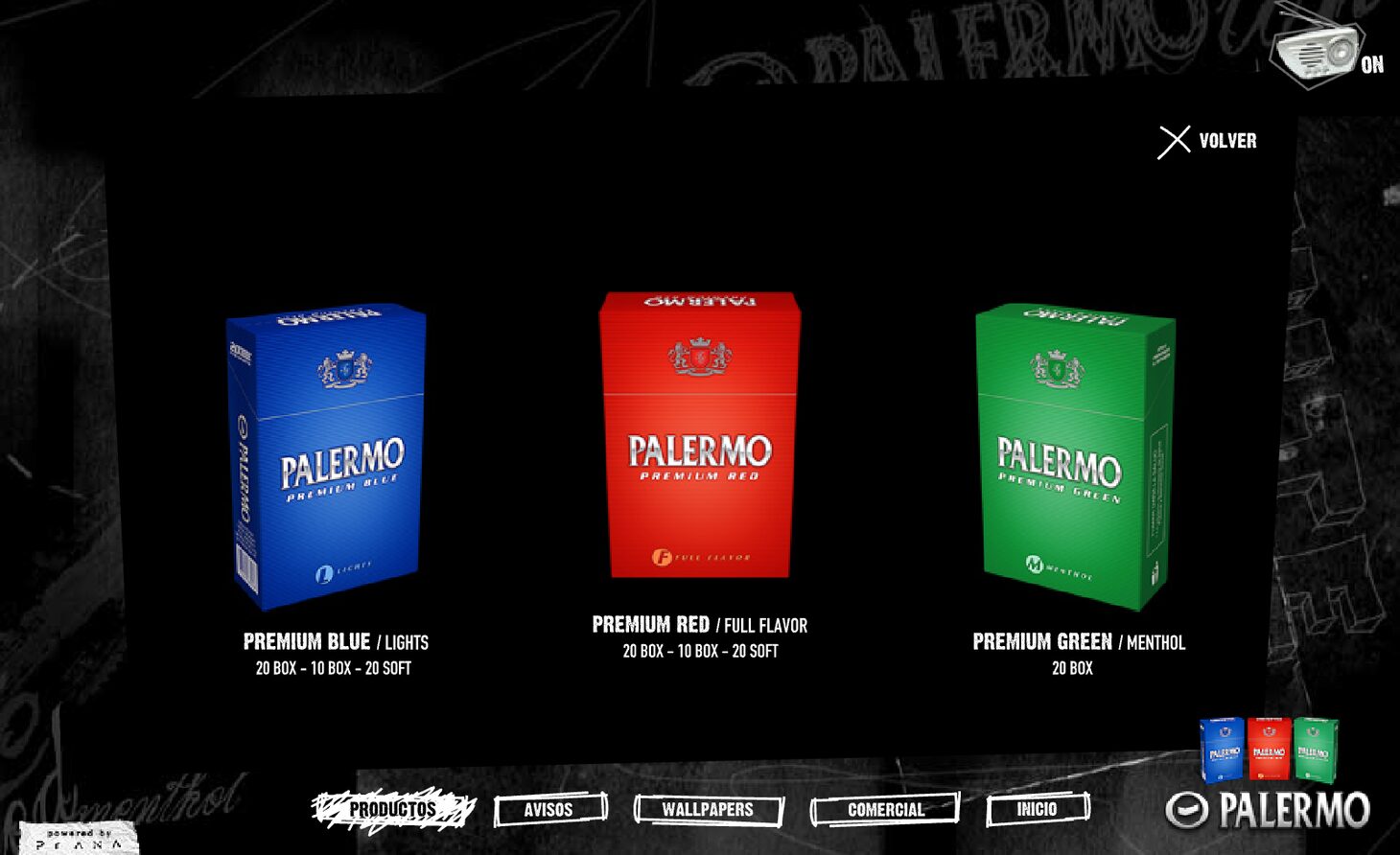 Products: the three varieties with their formats — Palermo "Unite"