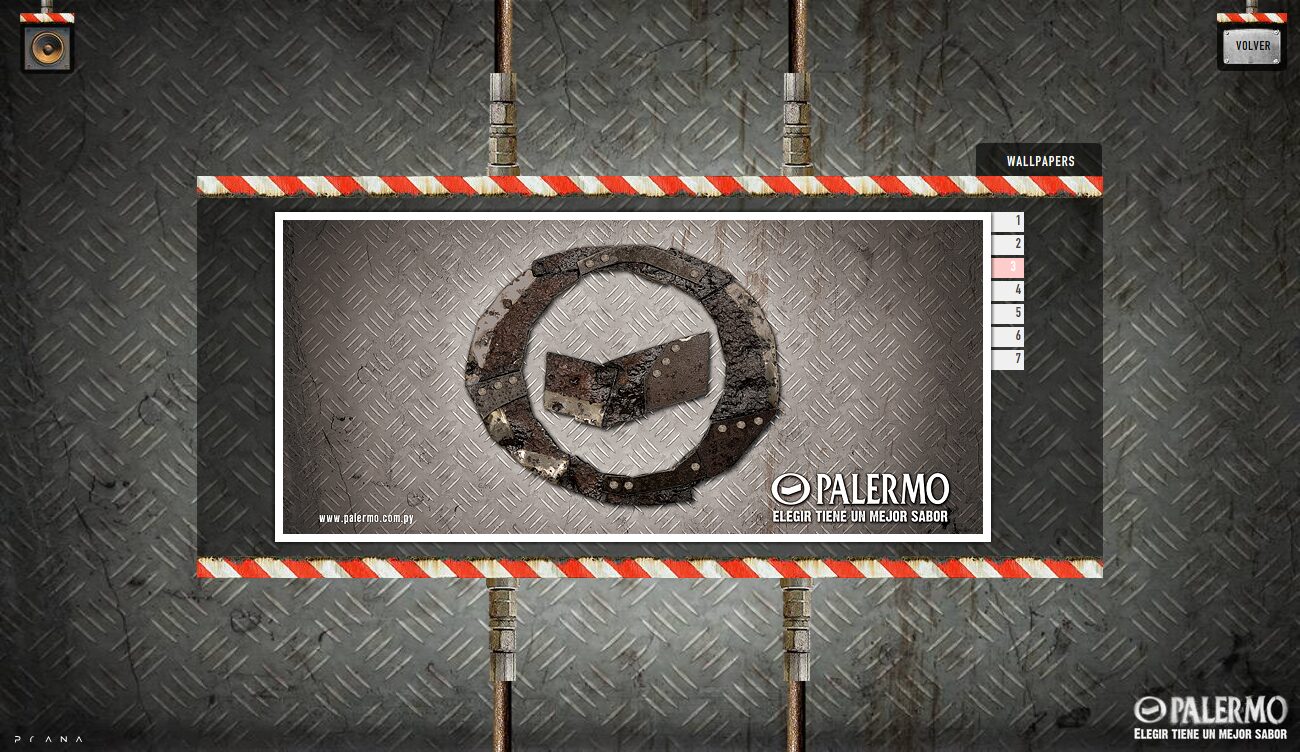 Wallpaper: the logo built from rusted sheet metal and rivets — Palermo
