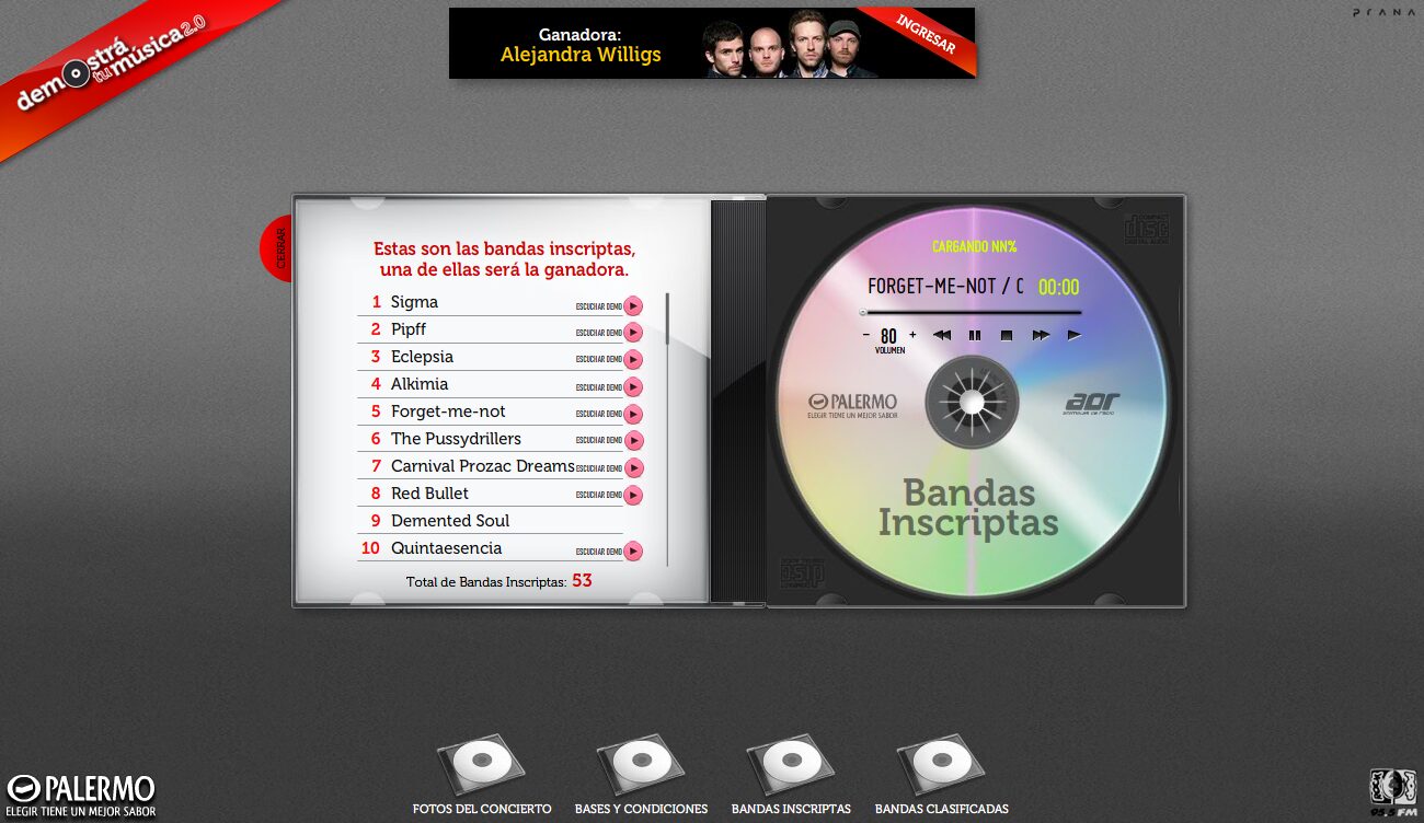 The 53 bands entered, with the disc as the player for their demos — Palermo