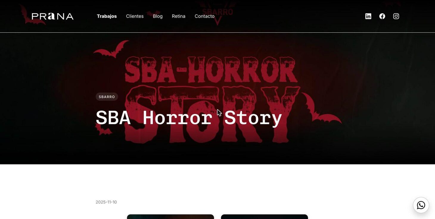 SBA Horror Story case: the cover takes on the campaign's aesthetic, with bats over the header — PRANA