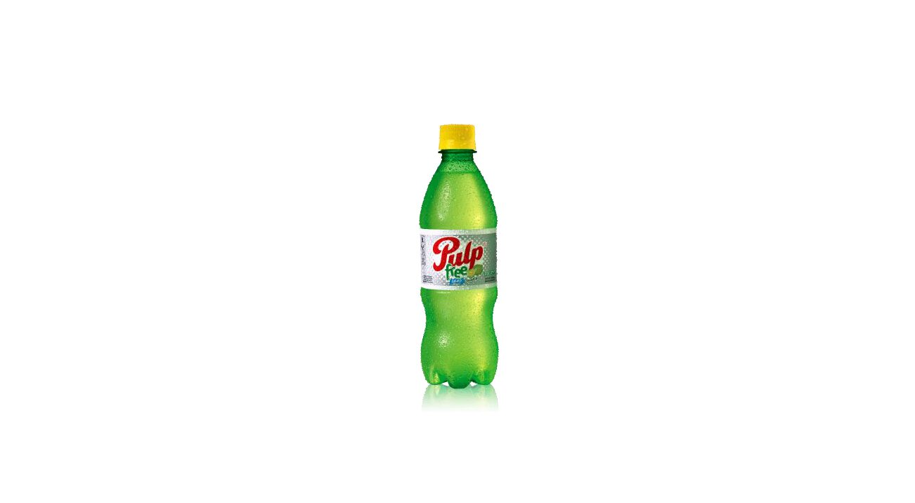 The bottle comes in alone against the white — Pulp Free Lima-Limón