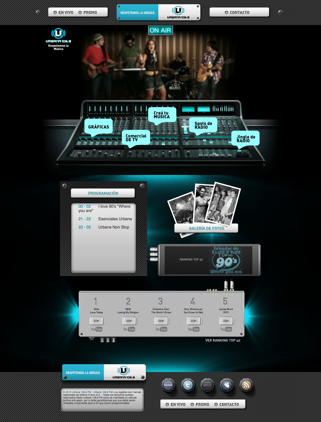 Homepage of the Radio Urbana 106.9 FM website