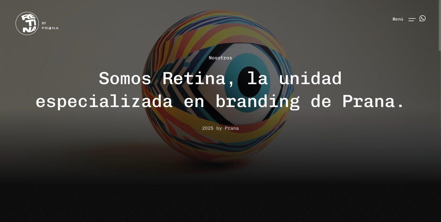 About: three-dimensional eye painted with the identity's colour curves — Retina by PRANA