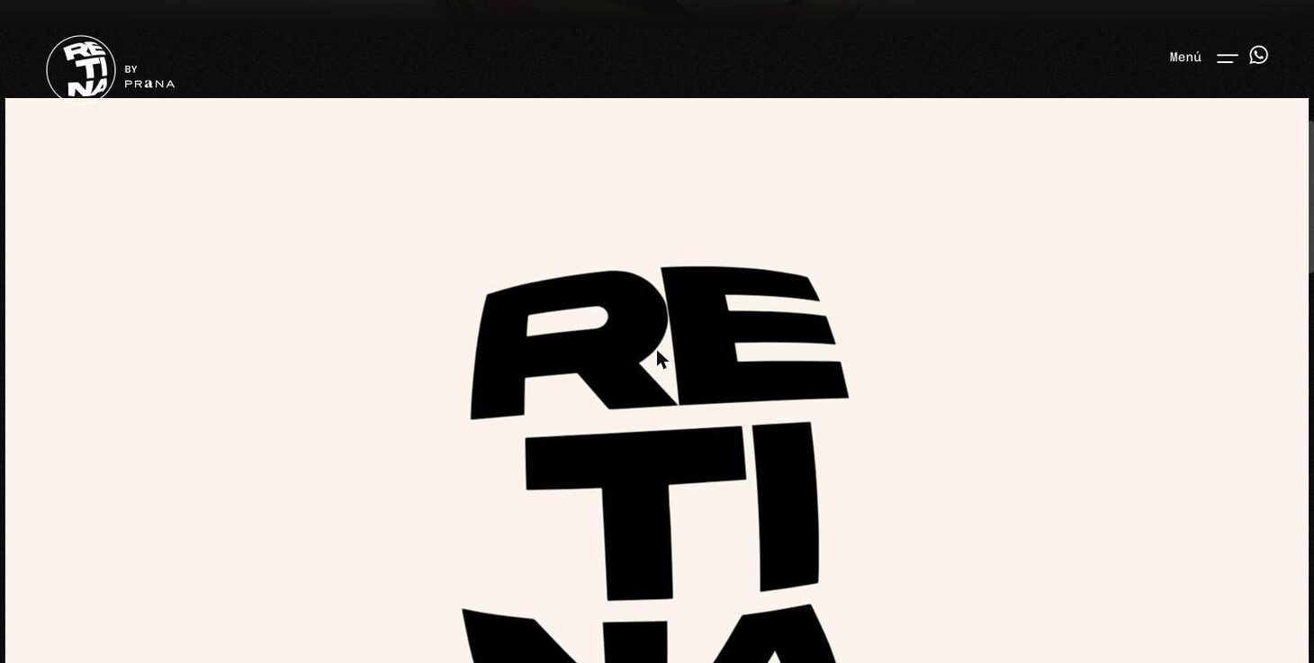 About: the RE/TI/NA logo full screen, animated on scroll — Retina by PRANA