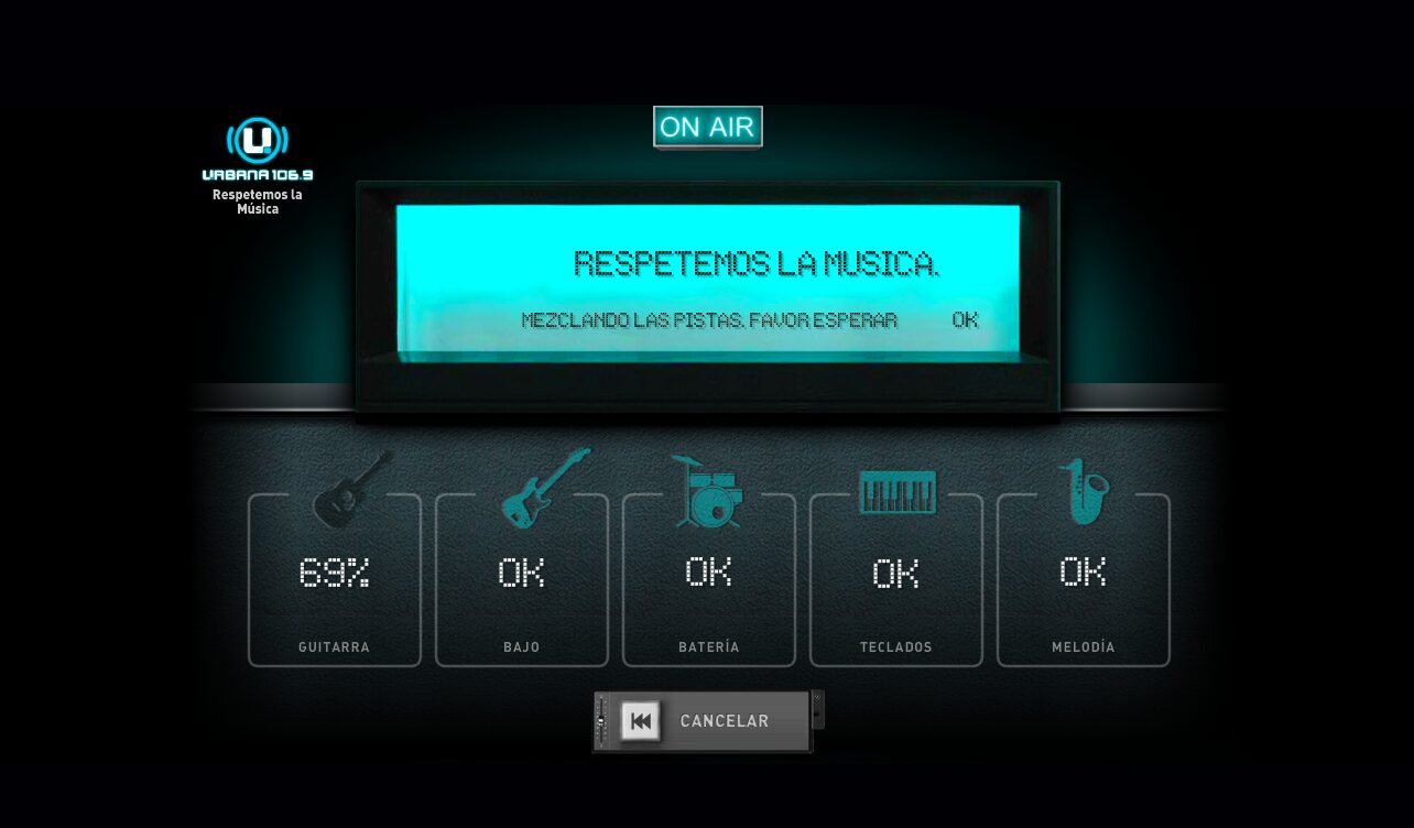 "Mixing the takes, please wait": progress per instrument until OK — Creá tu Tema