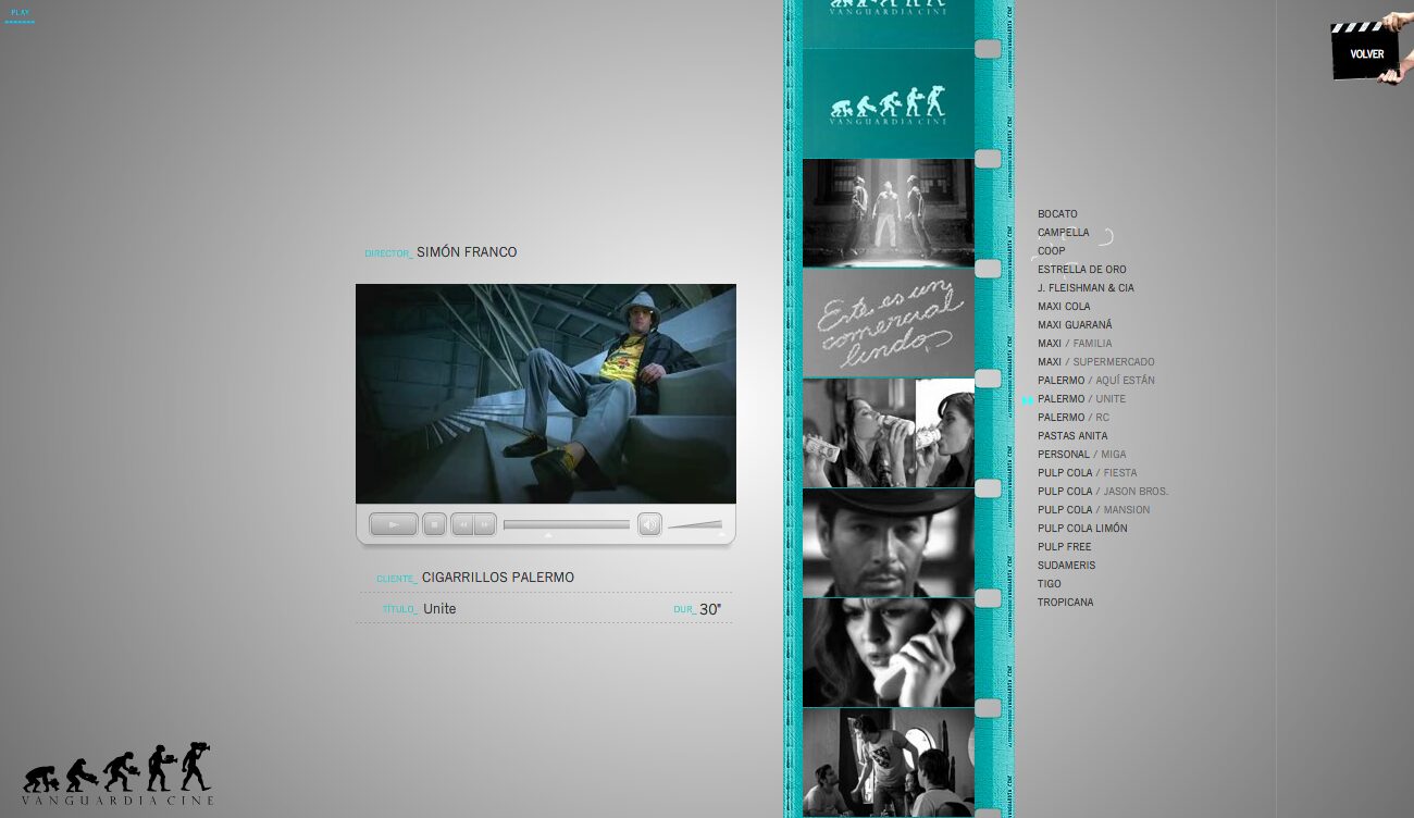 Homepage of the Vanguardia Cine website